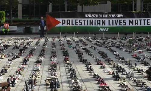 Miles de zapatos vacíos para alertar sobre muertes de palestinos